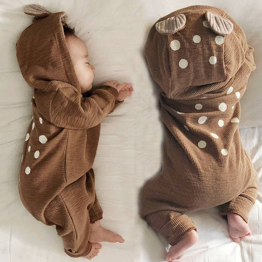 Ins Korean Version Of The Spring And Autumn Baby Cute Jumpsuit Outing Clothes Baby Deer Hooded Jumpsuit Newborn Coat - Pear & Park