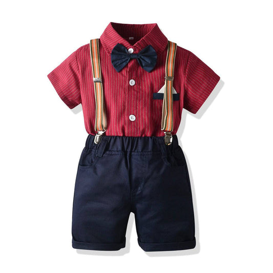 Formal Two Piece Short Suit with Bow Tie, Pocket Square & Suspenders - Pear & Park