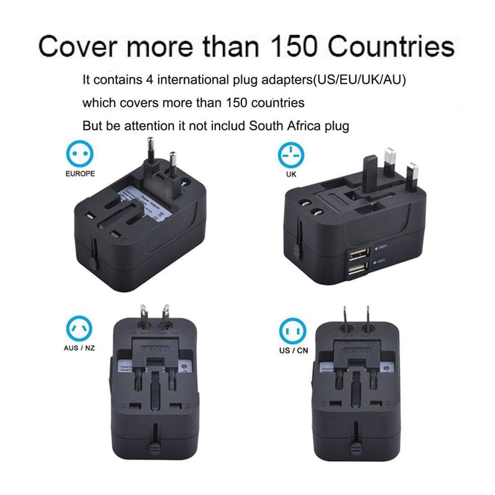  Travel Adapter, JOOMFEEN Worldwide All in One Universal Power  Wall Charger AC Power Plug Adapter with Dual USB Charging Ports for USA EU  UK AUS Cell Phone Laptop (Black) : Tools